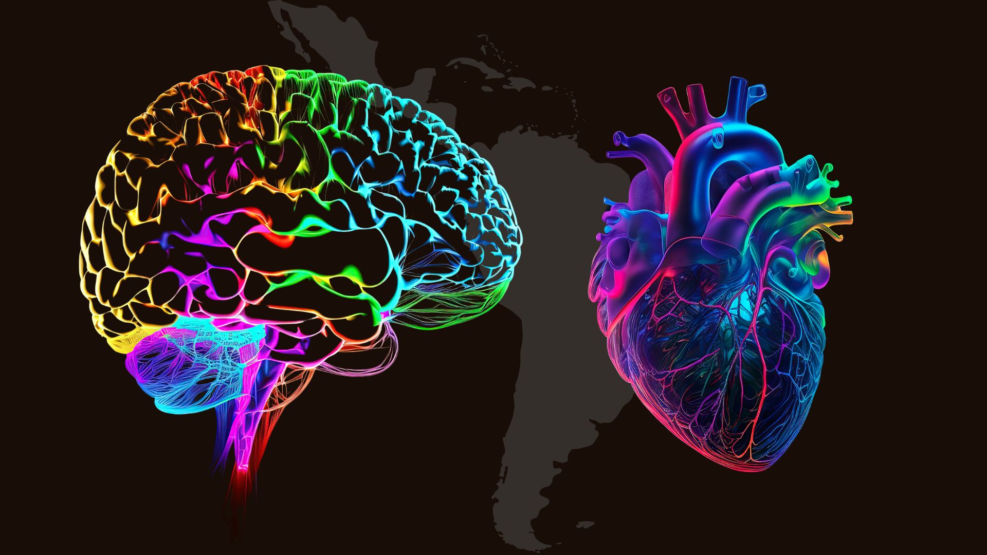 Colorful brain and heart overlaid on map of Latin America