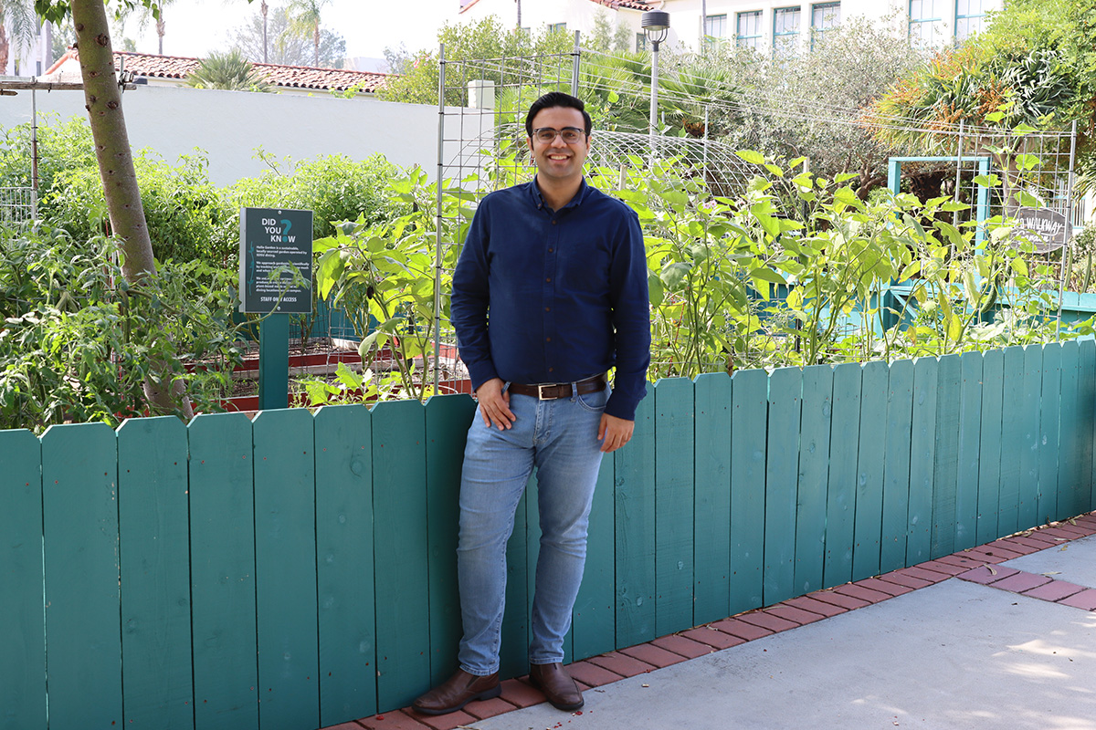 Saeed Manshadi in an on-campus garden