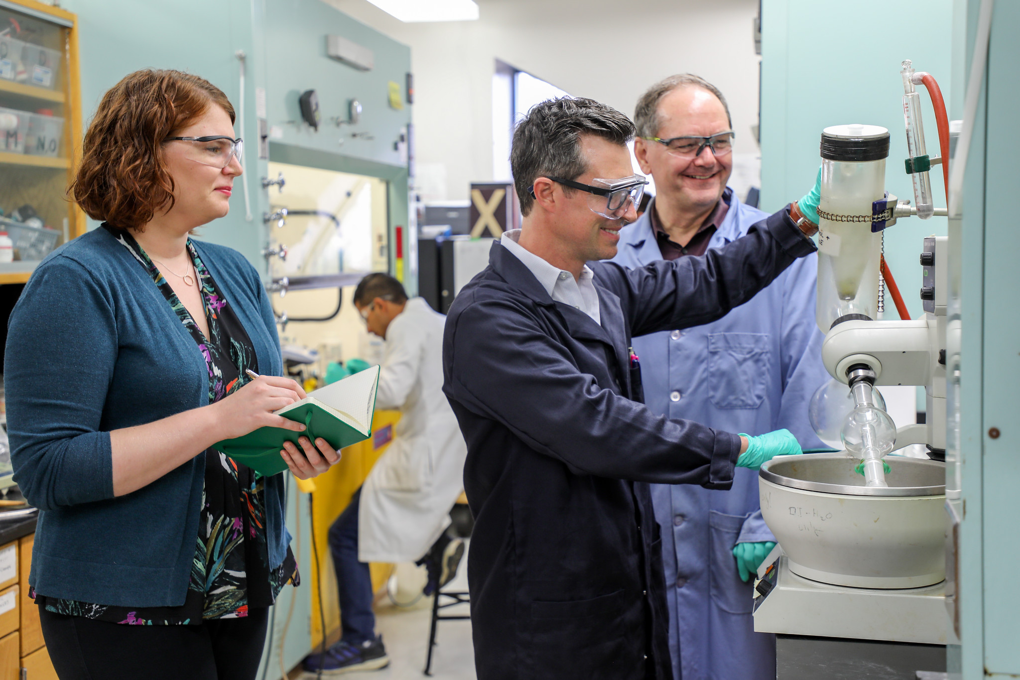 Chemistry professors Regis Komperda, Byron Purse and Mikael Bergdahl are collaborating with Southwestern Community College to foster students interested in chemistry. Photo by Scott Hargrave.