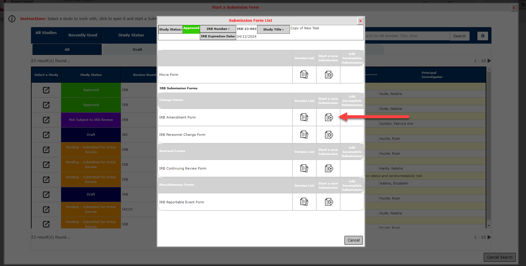 IRB Amendment Form Step 3