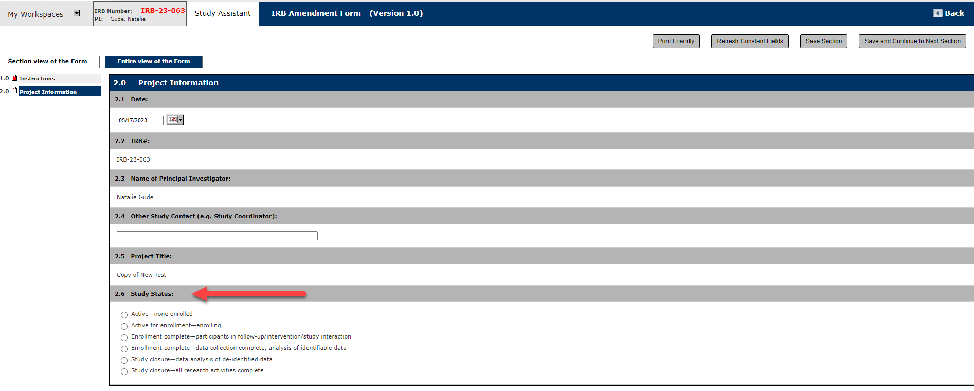 IRB Amendment Form Step 4