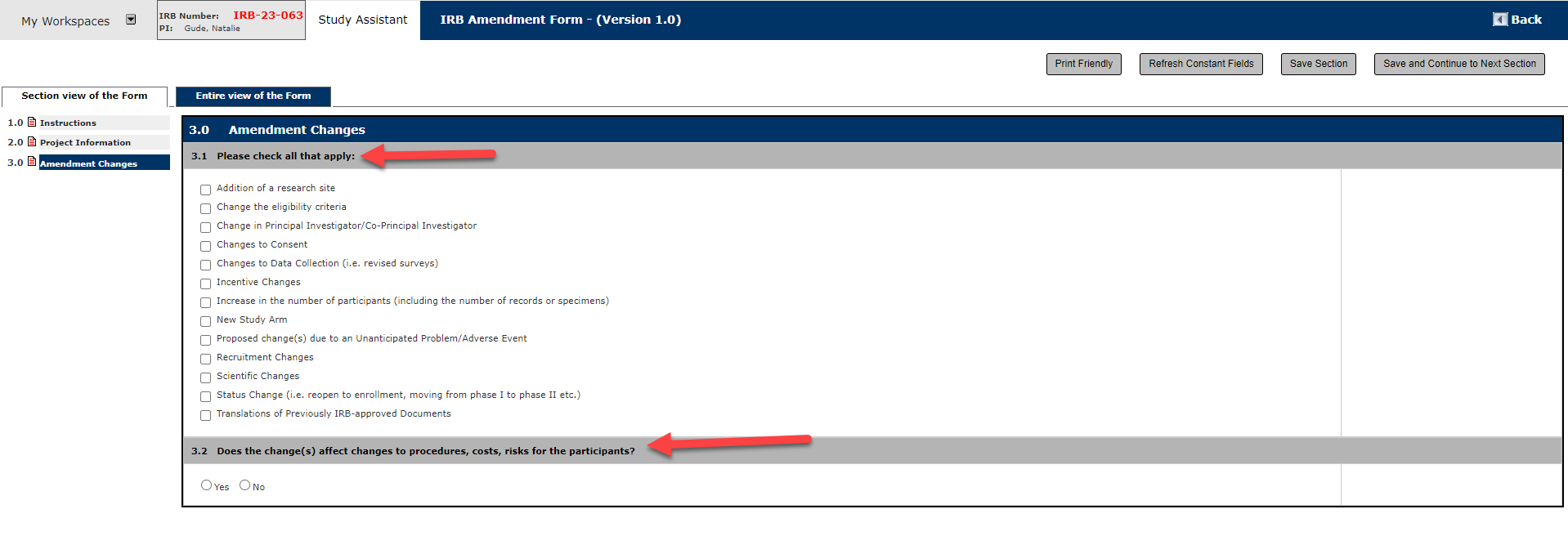 IRB Amendment Form Step 5