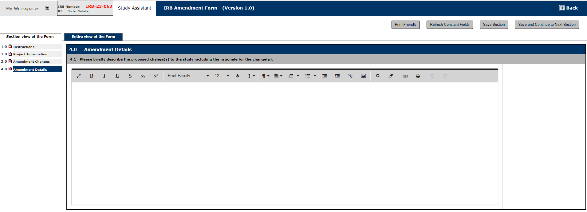 IRB Amendment Form Step 6