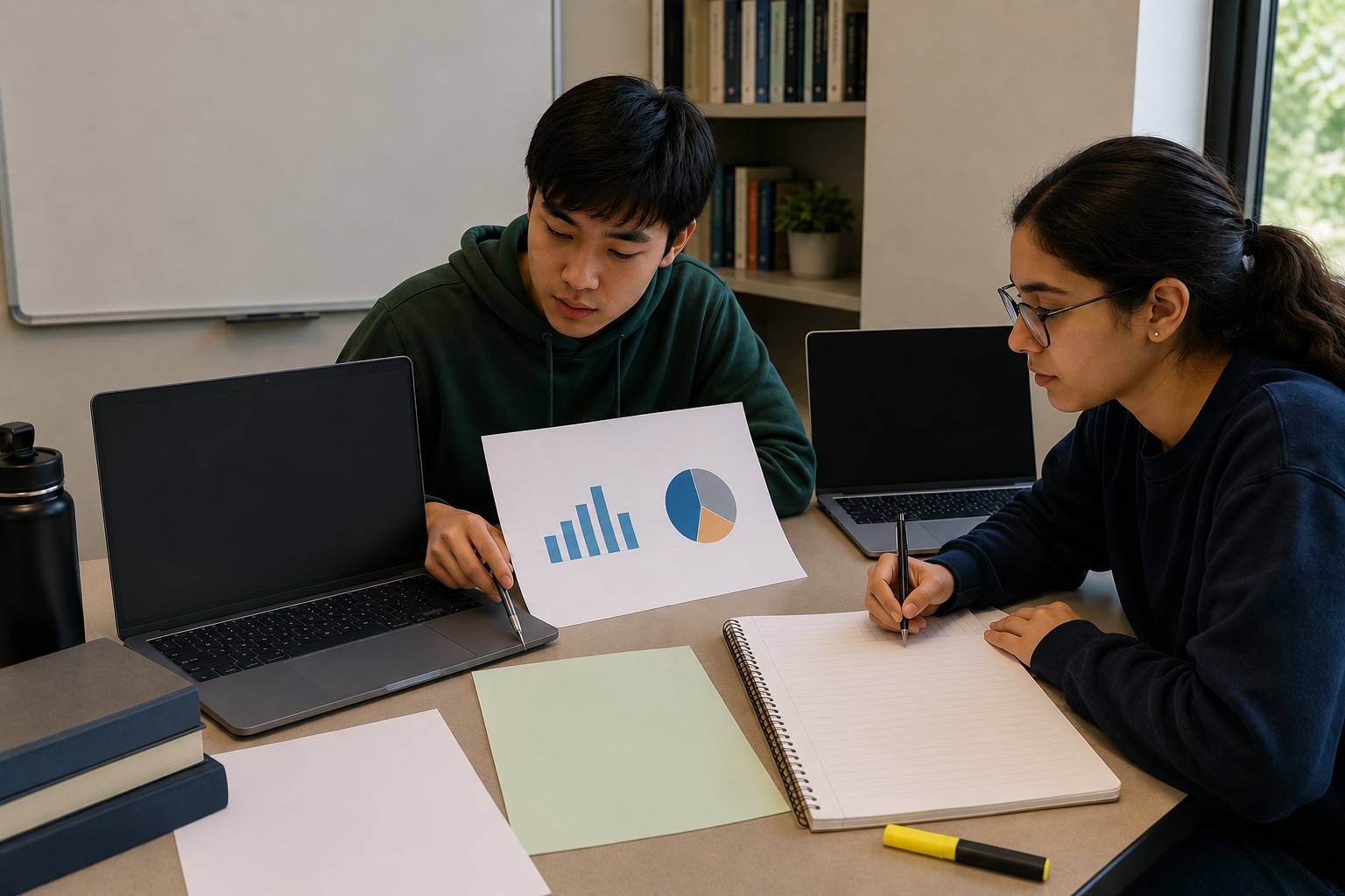 Focused study session in modern workspace secondary data analysis