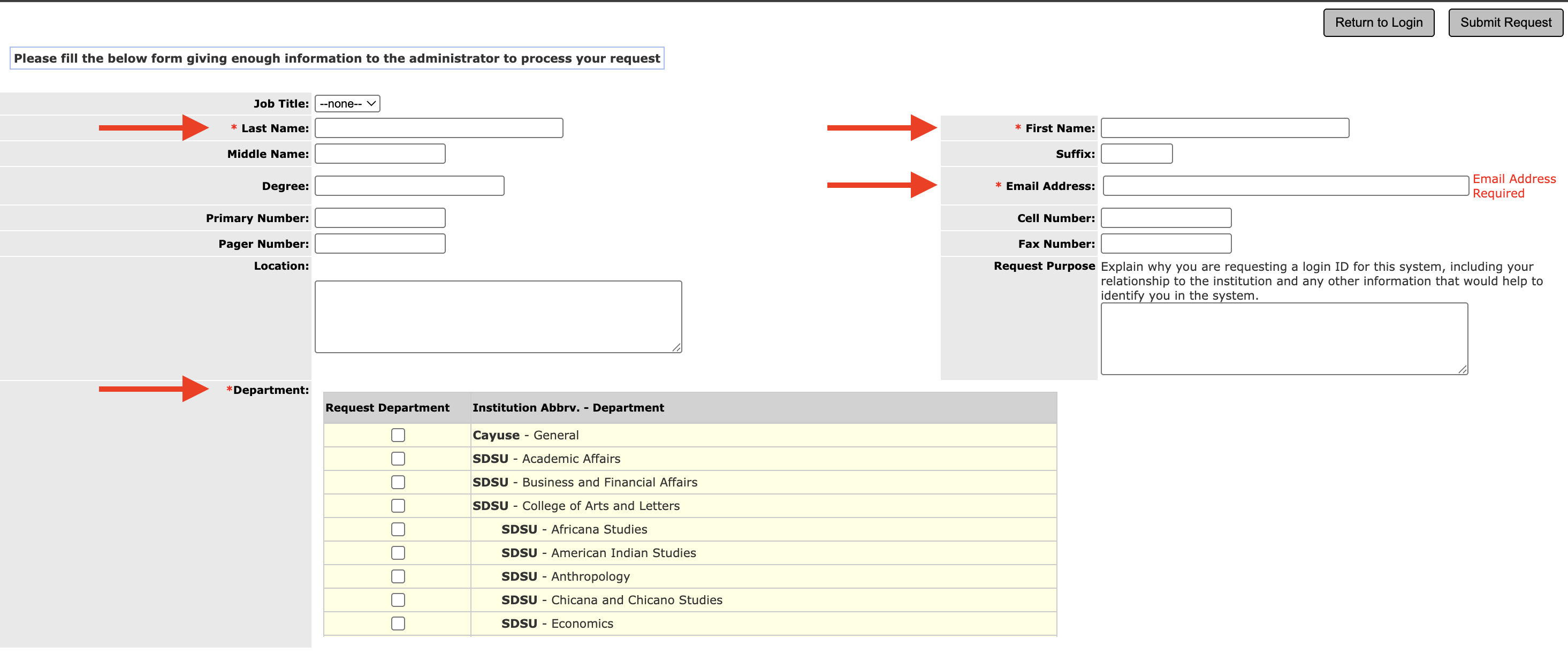 information for account request