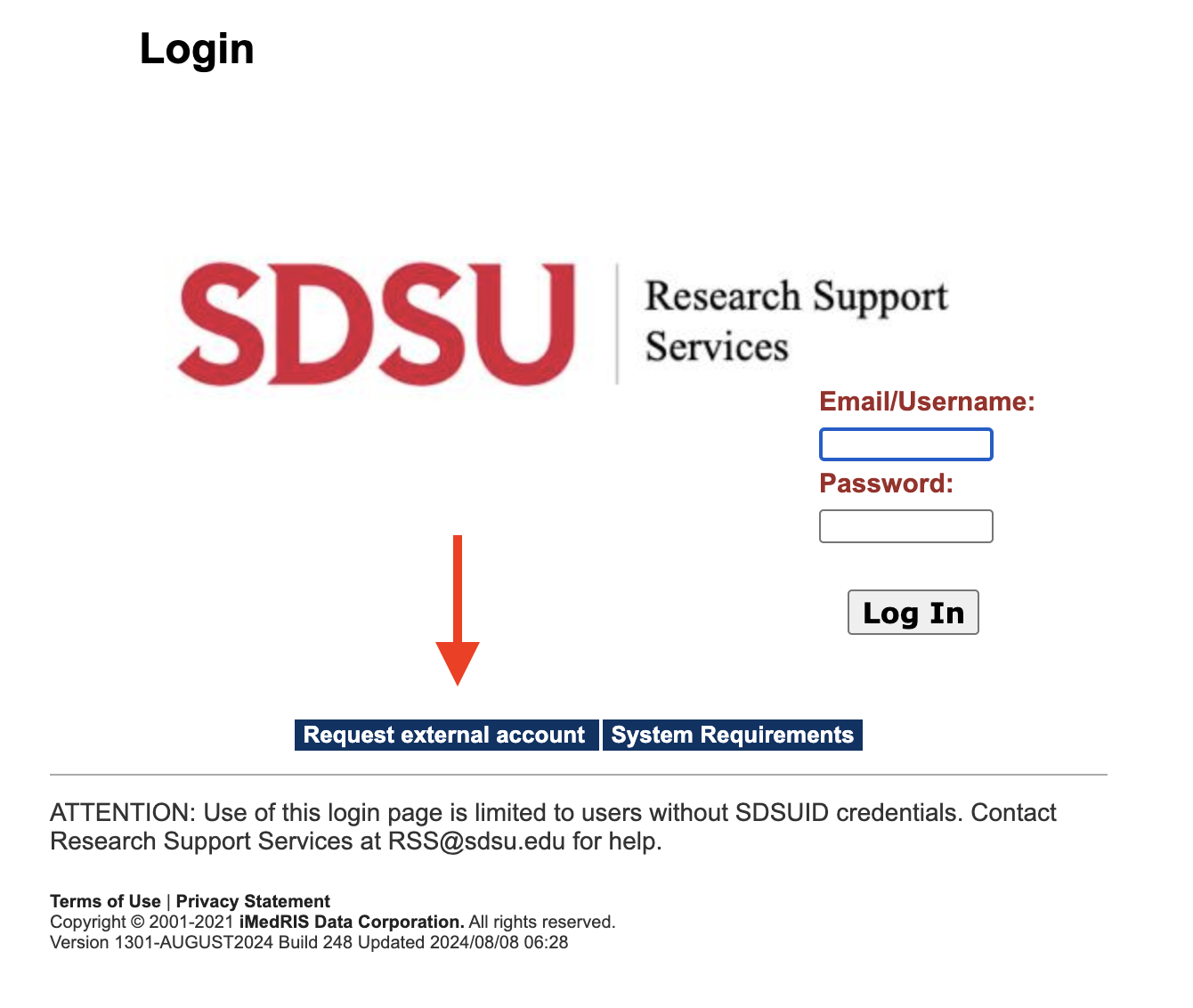 Iris login request external account
